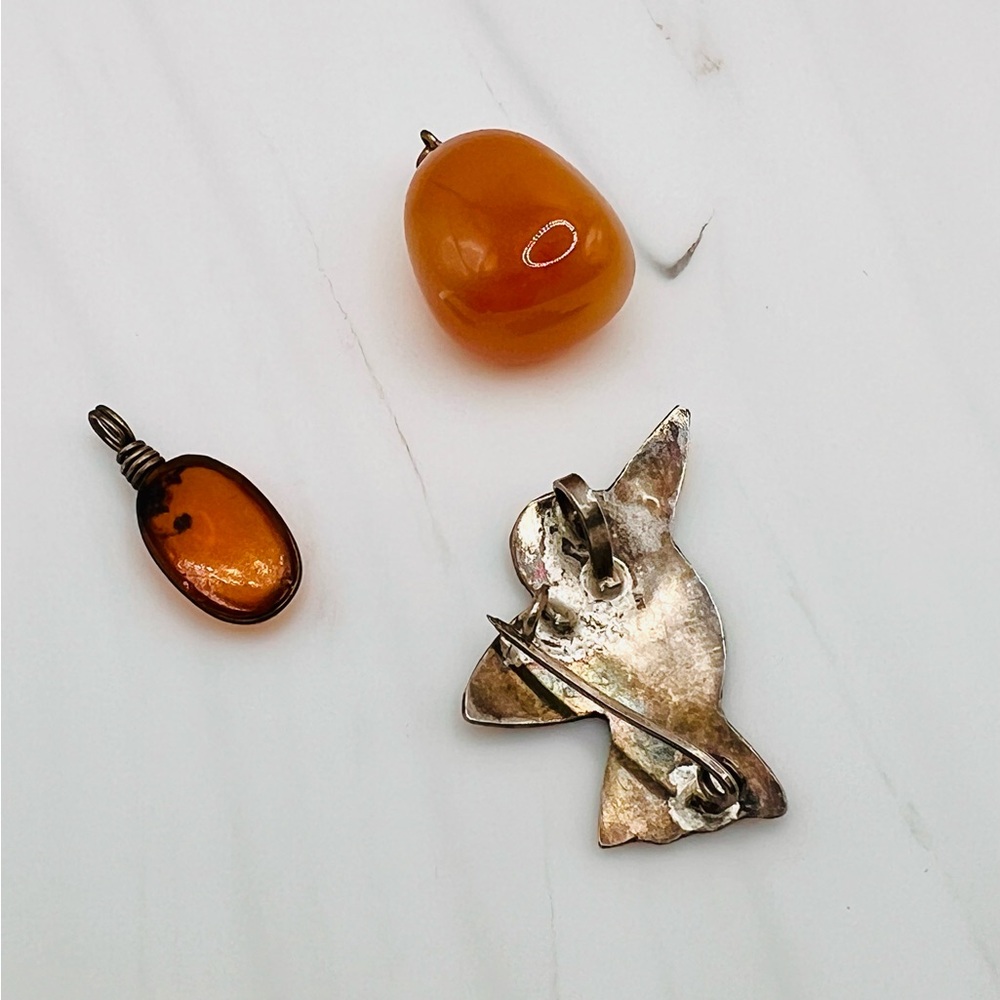 Bundle of 3 Handcrafted Pendants -Silver, Amber & Stone EUC - Picture 3 of 4